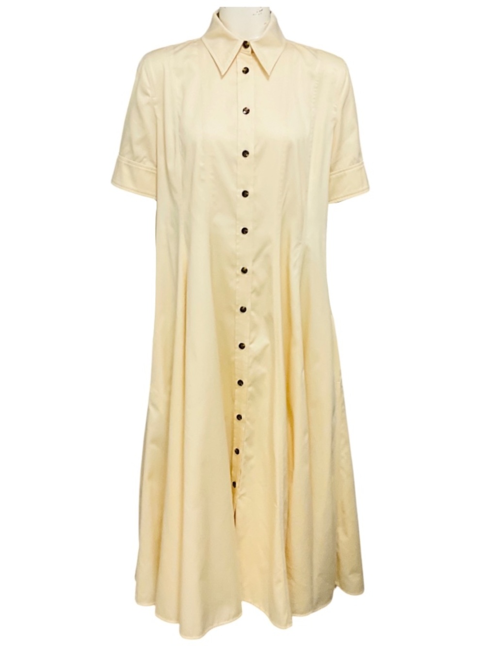 PROENZA SCHOULER CREAM SHORT SLEEVED BUTTON FRONT COTTON AND SILK MIDI DRESS